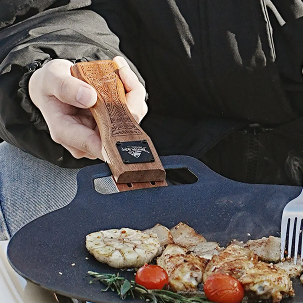 Camping Cooking Equipment - Outdoor Natural Wood Grill Pan Handle