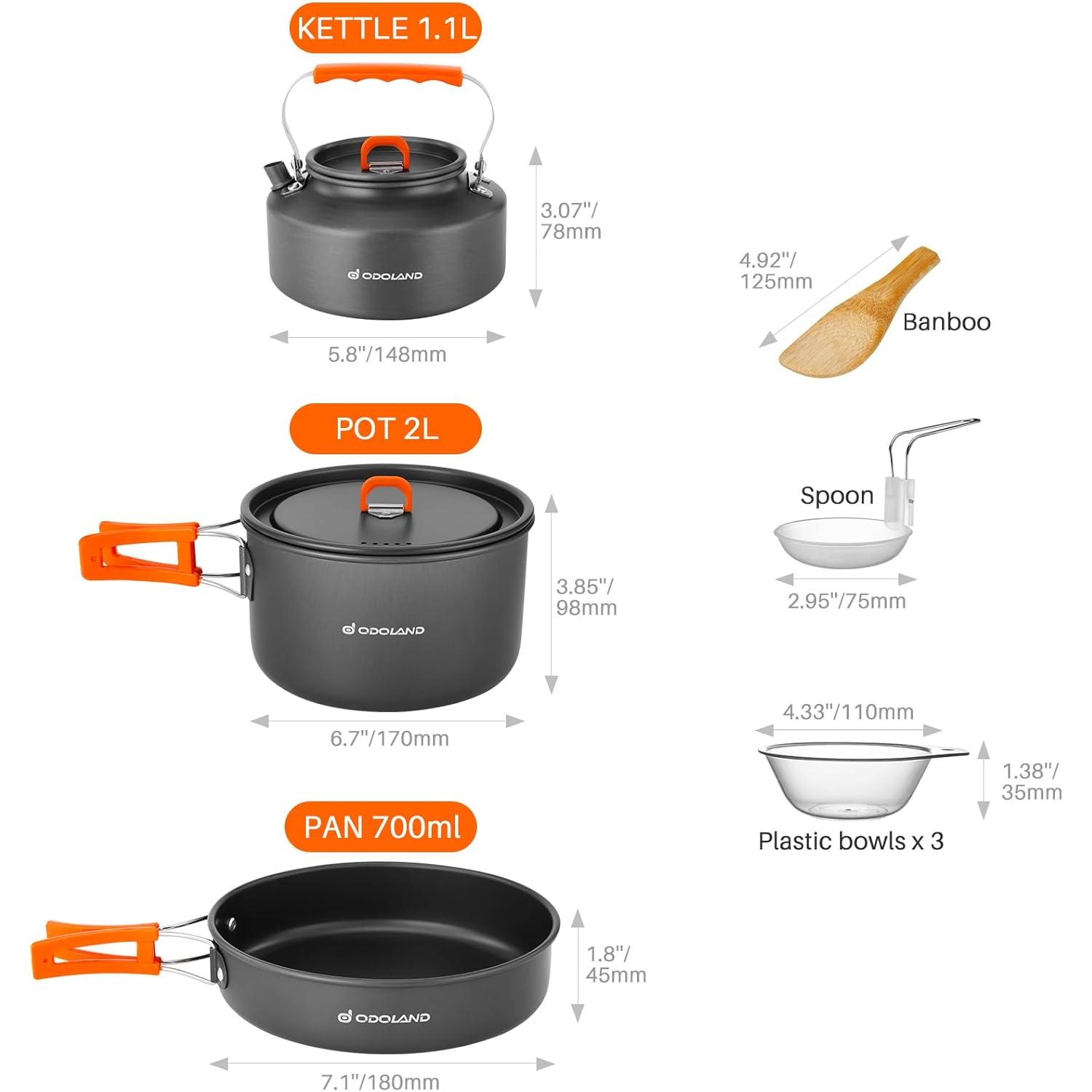 Odoland 10pcs Camping Cookware - огляд і ціна Camping Cooking Set Large